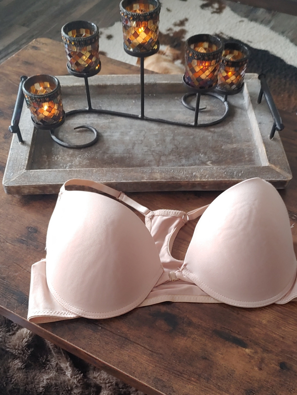 NWOT 38D Beige Front Closure Padded Racer Back Underwire bra